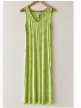 April Cornell | Vintage Green Whimsy Polkadot Maxi House Dress Tie Back | Medium